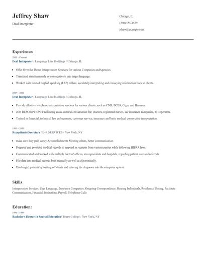 Deaf Interpreter Resume