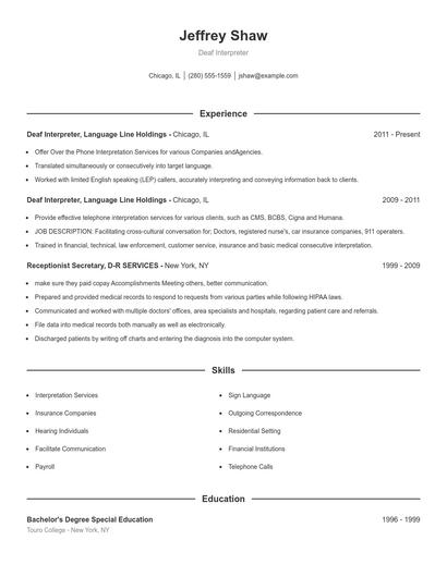 Deaf Interpreter Resume