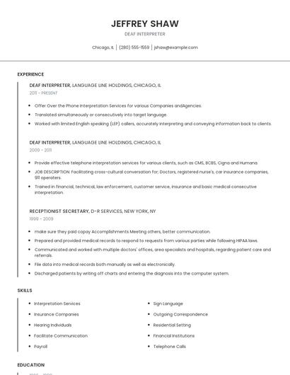 Deaf Interpreter Resume