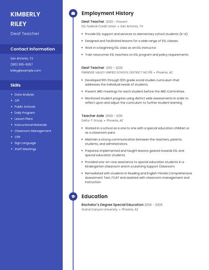 Deaf Teacher Resume