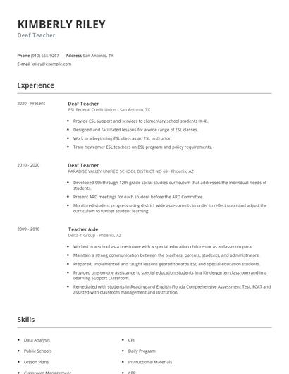 Deaf Teacher Resume