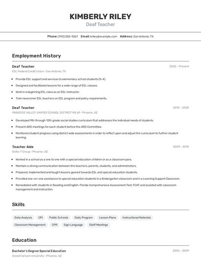 Deaf Teacher Resume