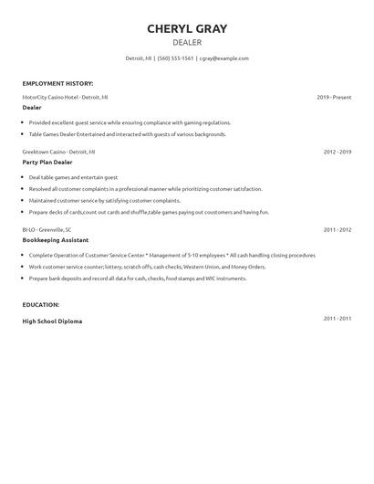 Dealer Resume