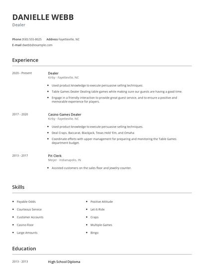 Dealer Resume
