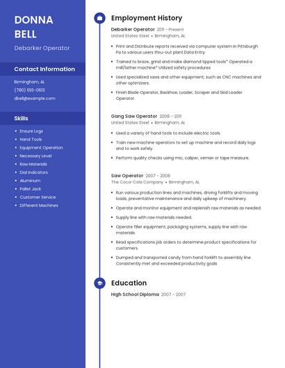 Debarker Operator Resume