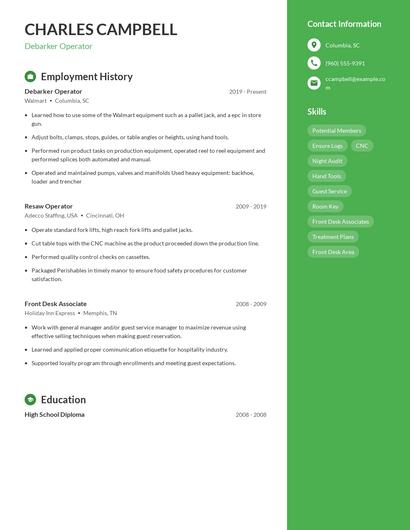 Debarker Operator Resume