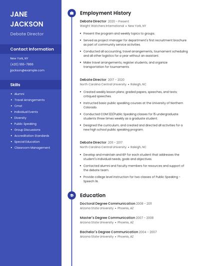 Debate Director Resume