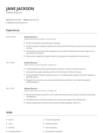 Debate Director Resume
