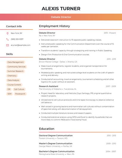 Debate Director Resume