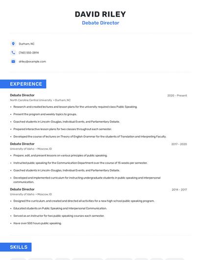 Debate Director Resume