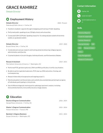 Debate Director Resume