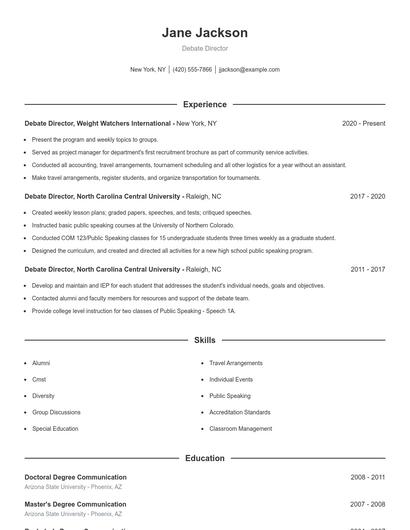 Debate Director Resume