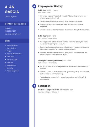 Debit Agent Resume
