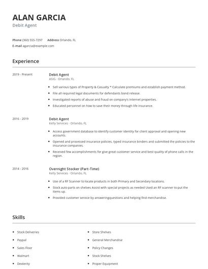 Debit Agent Resume