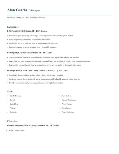 Debit Agent Resume