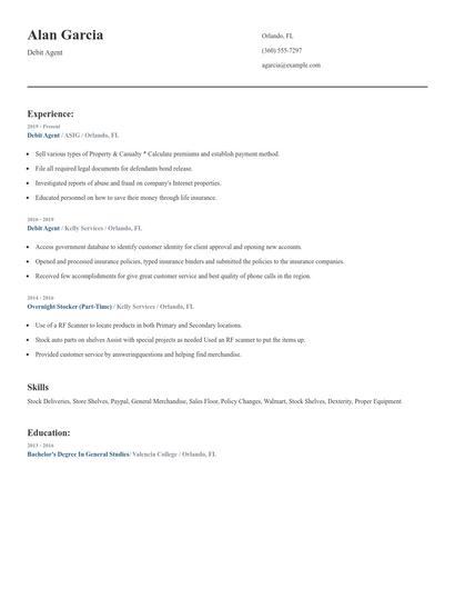 Debit Agent Resume