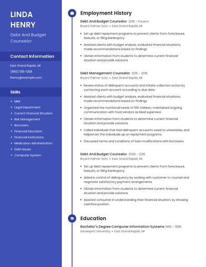 Debt And Budget Counselor Resume