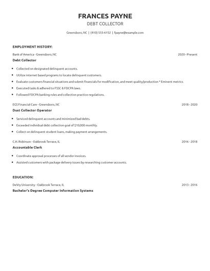 Debt Collector Resume