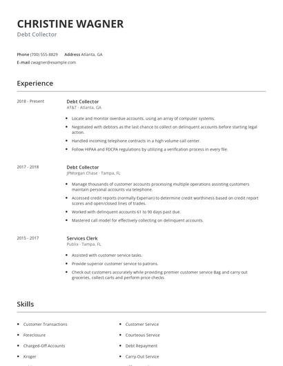 Debt Collector Resume