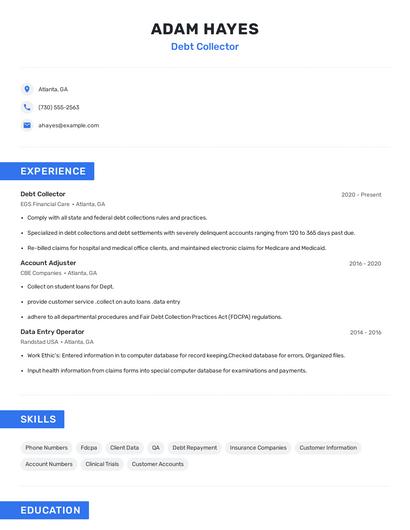 Debt Collector Resume