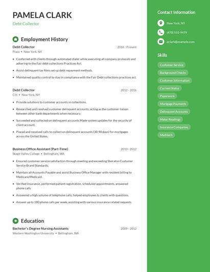 Debt Collector Resume