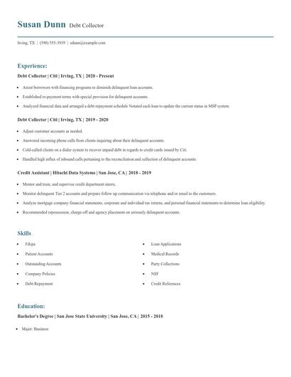 Debt Collector Resume