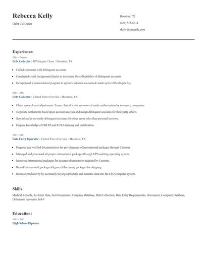 Debt Collector Resume