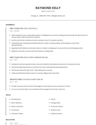 Debt Collector Resume