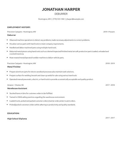 Deburrer Resume