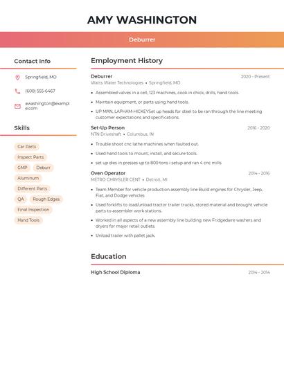 Deburrer Resume