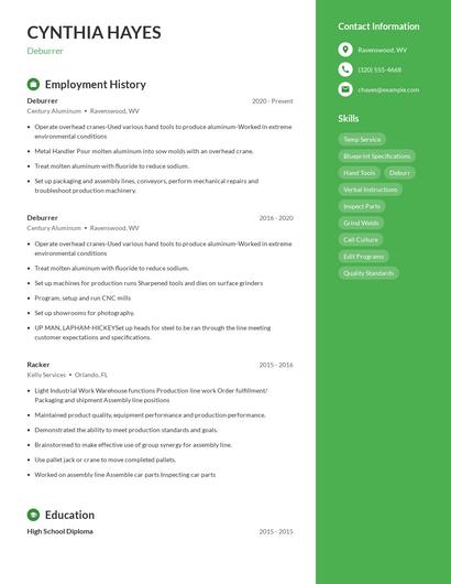 Deburrer Resume