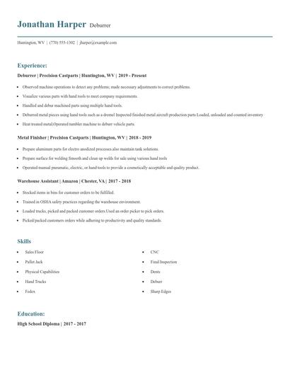 Deburrer Resume