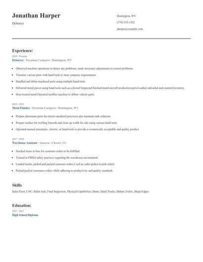 Deburrer Resume
