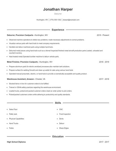Deburrer Resume