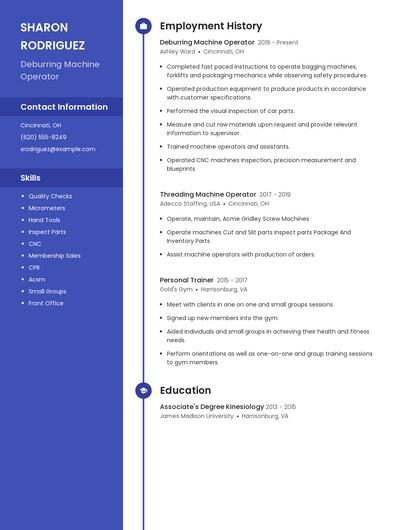 Deburring Machine Operator Resume