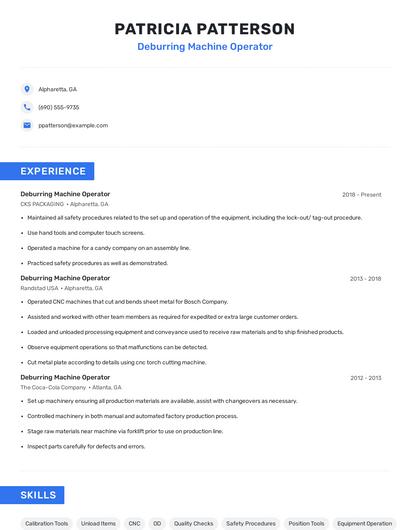 Deburring Machine Operator Resume