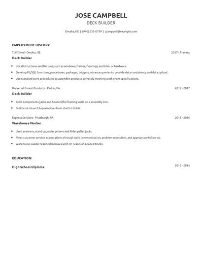Deck Builder Resume