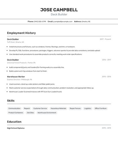 Deck Builder Resume