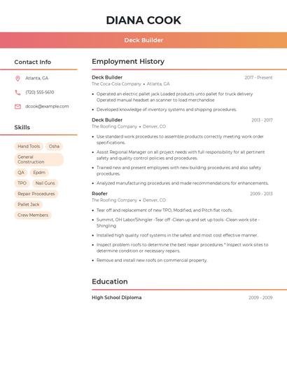 Deck Builder Resume