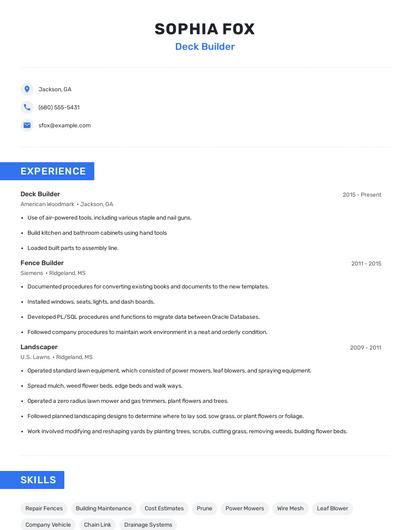 Deck Builder Resume