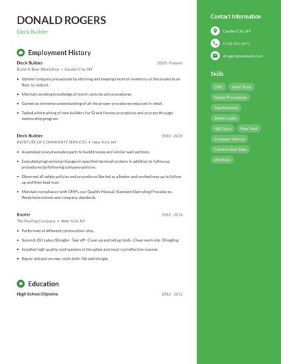 Deck Builder Resume