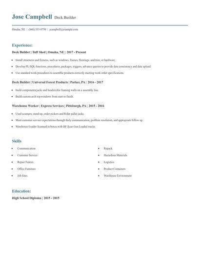 Deck Builder Resume