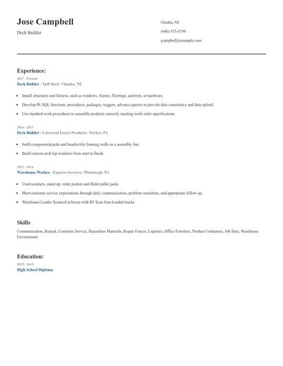 Deck Builder Resume