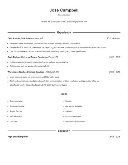 Deck Builder Resume
