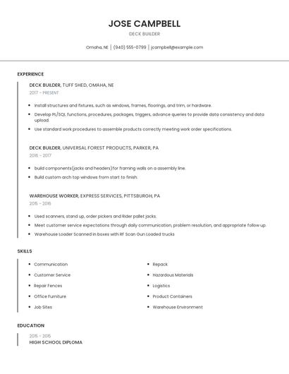 Deck Builder Resume