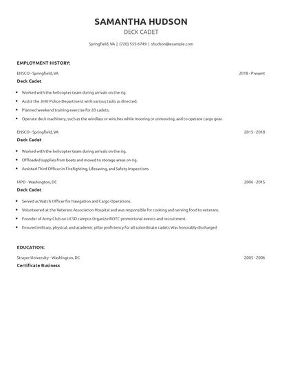 Deck Cadet Resume