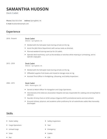 Deck Cadet Resume