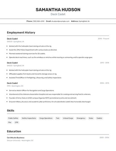 Deck Cadet Resume