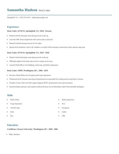 Deck Cadet Resume