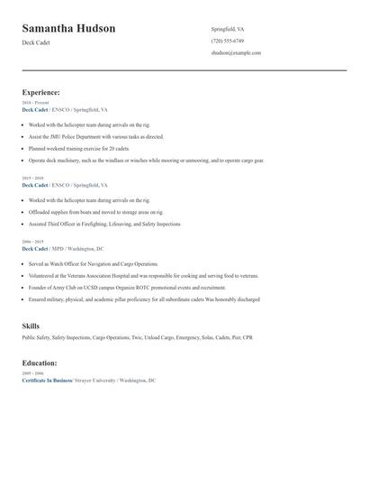 Deck Cadet Resume